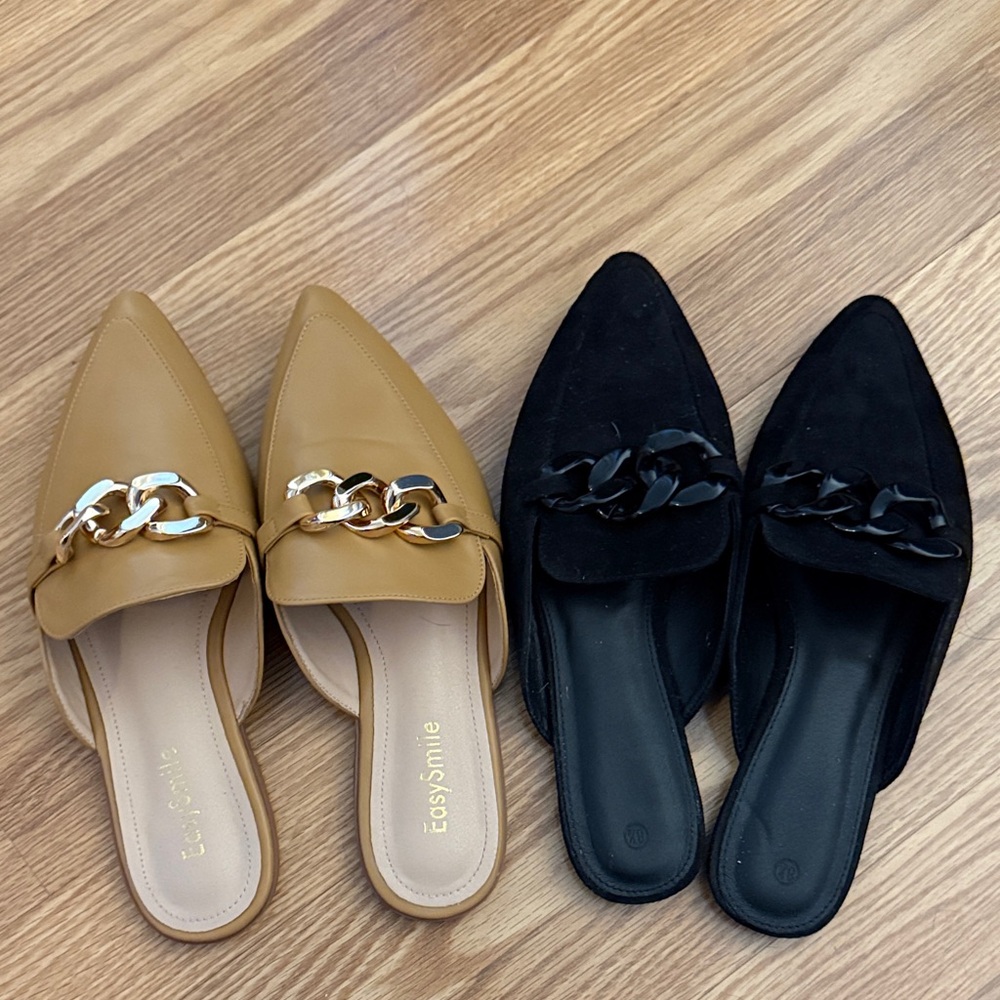 Women's Chain Detail Mules - Tan and Black